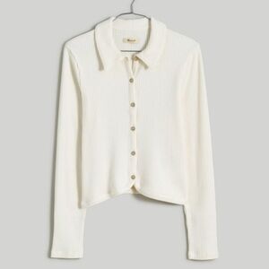 Madewell White Polo Cardigan Tee Curved Hem Small